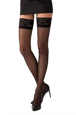 Selente Lovely Legs elegante halterlose Damen Strümpfe (made in EU), schwarz mit spitzen Saum, Gr. XL von Selente