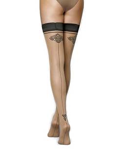 Selente Lovely Legs halterlose rutschfeste Damen Strümpfe mit edler Spitze, made in EU, Gr. XS-S, Schwarz_Haut von Selente