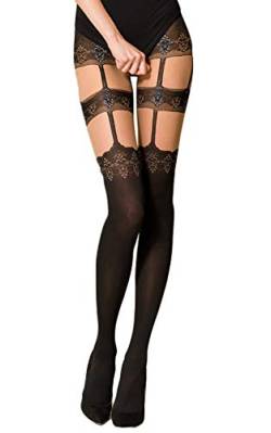 Selente Lovely Legs originelle Damen Strumpfhose in Strapsstrumpf-Optik, made in EU, schwarz & grau mit Rücknaht-Optik, Gr. S von Selente