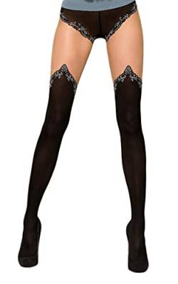 Selente Lovely Legs originelle Damen Strumpfhose in Strapsstrumpf-Optik, made in EU, schwarz & grau verziert, Gr. M/L von Selente