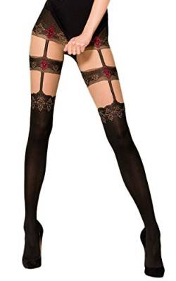 Selente Lovely Legs originelle Damen Strumpfhose in Strapsstrumpf-Optik, made in EU, schwarz & rot mit Rücknaht-Optik, Gr. S von Selente