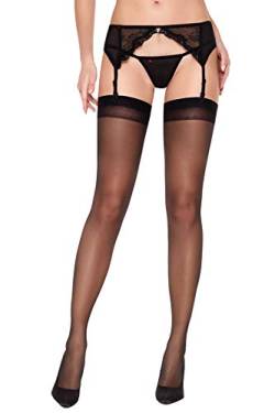 Selente Lovely Legs raffinierte Damen Strapsstrümpfe, 20 DEN, made in EU, schwarz-Ornament, Gr. M von Selente