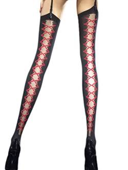 Selente Lovely Legs raffinierte Damen Strapsstrümpfe, 40 DEN, made in EU, schwarz-Schnüroptik-rot, Gr. S von Selente