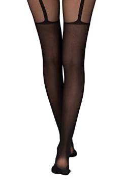 Selente Lovely Legs raffinierte Damen Strumpfhose in Strapsstrumpf-Optik, 30 DEN, made in EU, Schwarz-Strumpfband, Gr. L von Selente