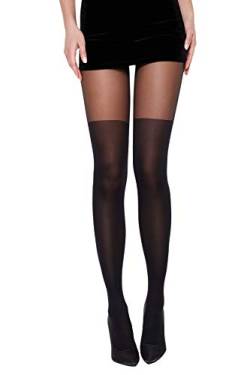 Selente Lovely Legs raffinierte Damen Strumpfhose in Strapsstrumpf-Optik, 40 DEN, made in EU, schwarz-Naht-Schleifchen, Gr. M von Selente