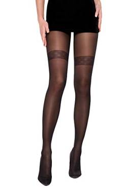 Selente Lovely Legs raffinierte Damen Strumpfhose in Strapsstrumpf-Optik, 40 DEN, made in EU, schwarz-Rückseitendesign, Gr. L von Selente