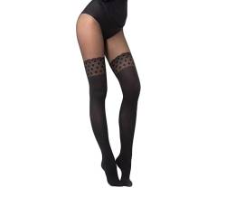 Selente Lovely Legs raffinierte Damen Strumpfhose in Strapsstrumpf-Optik, 60 DEN, made in EU, Schwarz-gepunkteter Saum, Gr. S von Selente