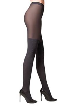 Selente Lovely Legs raffinierte Damen Strumpfhose in Strapsstrumpf-Optik, schwarz-gerippte Overknee, Gr. S von Selente