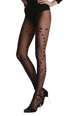 Selente Lovely Legs raffinierte Damen Strumpfhose mit Sternenmotiv, 20 DEN, schwarz-Sterne, Gr. S von Selente