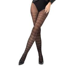 Selente Lovely Legs raffinierte Damen Strumpfhose mit elegantem Karomuster, 20 DEN, made in EU, schwarz-Karomuster, Gr. L von Selente
