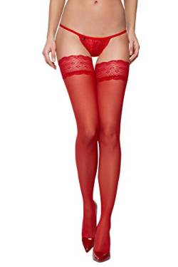 Selente Lovely Legs raffinierte halterlose Damen Strümpfe, 30 DEN, made in EU, rot-Rücknaht, Gr. L von Selente