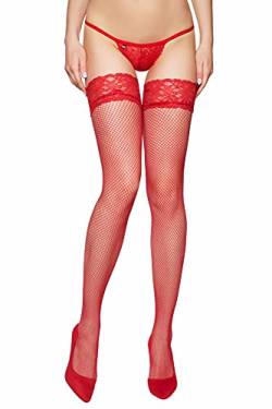 Selente Lovely Legs raffinierte halterlose Damen Strümpfe, 40 DEN, made in EU, rot-Netz, Gr. M von Selente