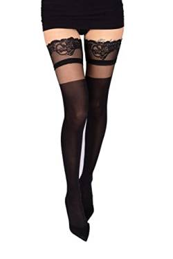 Selente Lovely Legs raffinierte halterlose Damen Strümpfe, 40 DEN, made in EU, schwarz-Blütensaum-40den, Gr. 4 (L) von Selente