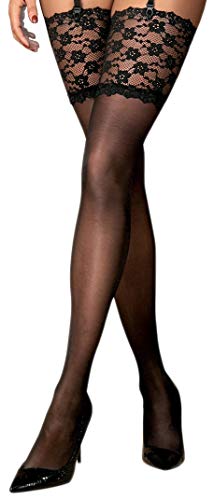 Selente Lovely Legs verführerische Damen Straps-Strümpfe mit edler Spitze, made in EU (S/M, schwarz-Blüten) von Selente