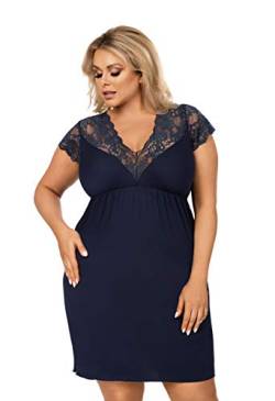 Selente Sweet Dreams Damen Plussize Nachthemd/Negligee mit edler Spitze, Dunkelblau Kurzarm, Gr. 46 von Selente