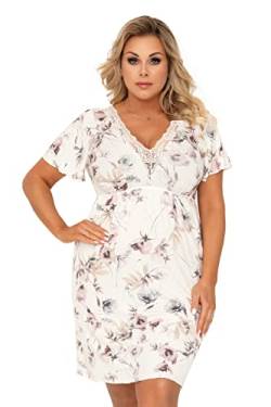 Selente Sweet Dreams Damen Plussize Nachthemd/Negligee mit edler Spitze, Ecru Blumen Kurzarm, Gr. 48 von Selente