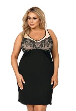 Selente Sweet Dreams Damen Plussize Nachthemd/Negligee mit edler Spitze, Schwarz/Ecru Träger, Gr. 50 von Selente