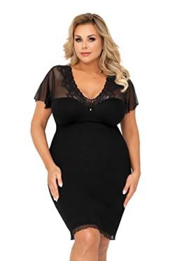 Selente Sweet Dreams Damen Plussize Nachthemd/Negligee mit edler Spitze, Schwarz transparent Kurzarm, Gr. 46 von Selente