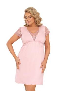 Selente Sweet Dreams Damen Plussize Nachthemd/Negligee mit eleganter Spitze, Rosa Kurzarm, Gr. 52 von Selente