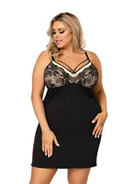 Selente Sweet Dreams Damen Plussize Nachthemd/Negligee mit eleganter Spitze, Schwarz Spaghettiträger, Gr. 52 von Selente