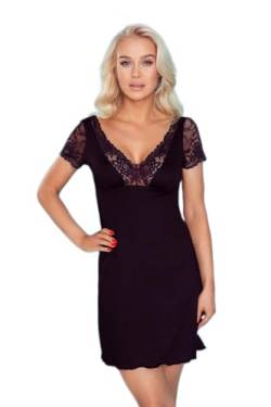 Selente Sweet Dreams Ismena Elegantes Nachthemd/Negligee mit zarter Spitze, Kurzarm Schwarz Spitze, Gr. XL von Selente