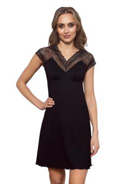 Selente Sweet Dreams Margaret Damen Elegantes Nachthemd/Negligee Kurzarm mit zarter Spitze, Schwarz Spitze, Gr. M von Selente