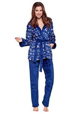 Selente Sweet Dreams kuscheliger, 2-teiliger Fleece-Anzug aus Superflausch-Bademantel mit Kapuze, Taschen & Bindeband und Langer Hose, blau, Gr. XL von Selente