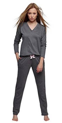 Selente Sweet Dreams moderner und bequemer Damen Pyjama, aus weicher Baumwolle, dunkelgrau, M (38) von Selente