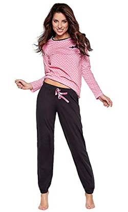 Selente Sweet Dreams moderner und bequemer Damen Schlafanzug, aus 100% Baumwolle, rosa-weiß-Herzchen, Gr. XL von Selente