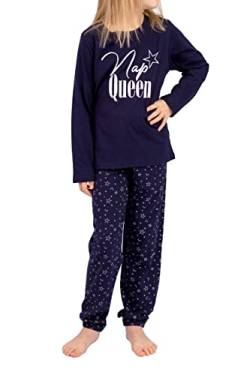 Selente Sweet Dreams modernes Kinder Schlafanzug/Pyjama, aus 100% weicher Baumwolle, Dunkelblau, Gr. 140 von Selente