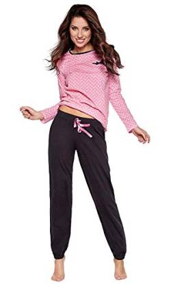 Süßer und bequemer Damen Schlafanzug aus 100% weicher Baumwolle, mit Herzchen-Muster, rosa, Gr. XL (48/50) von Selente