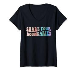 Damen Share Your Boundaries Design, Bewusstsein für psychische Gesundheit T-Shirt mit V-Ausschnitt von Self-Awareness and Personal Development