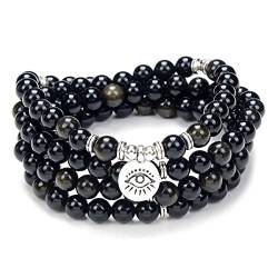 108 Mala Gebetsperlen Armband Halskette mit dem Bösen Auge des Schutzes Charm Viel Glück Yoga Schmuck (Gold Obsidian (Goldener Obsidian)) von Self-Discovery Mala