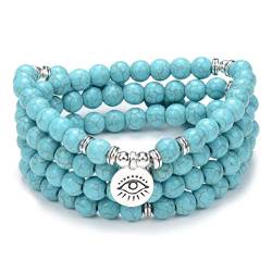 108 Mala Gebetsperlen Armband Halskette mit dem Bösen Auge des Schutzes Charm Viel Glück Yoga Schmuck (Grüner Türkis (Green Turquoise)) von Self-Discovery Mala