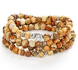 108 Mala-Stein-Perlen-Halsketten-Wrap-Handgelenk-Armband mit Elefanten-Charme-handgemachtes Schmuck-Geschenk (Bild Jaspis (Picture Jasper)) von Self-Discovery Mala