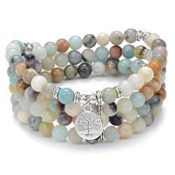 Baum des Lebens Charm 108 Mala Gebetsperlen Armband Heilung Beruhigende Mala Halskette für Yoga Meditationspraxis (Amazonit (Amazonite)) von Self-Discovery Mala