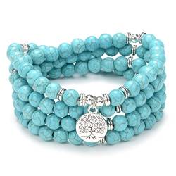 Baum des Lebens Charm 108 Mala Gebetsperlen Armband Heilung Beruhigende Mala Halskette für Yoga Meditationspraxis (Grüner Türkis (Green Turquoise)) von Self-Discovery Mala