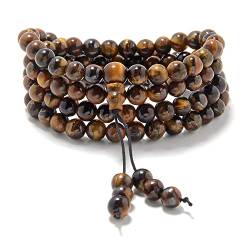 Dehnbares Mala-Handgelenk-Wickel-Yoga-Armband mit 108 heilenden Mala-Gebets-Buddha-Perlen (Braunes Tigerauge (Brown Tiger's Eye)) von Self-Discovery Mala