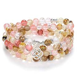 Keltische Geschenkideen 108 Mala Stein Perlen Armband Kristall Halskette mit Unendlichkeitsknoten Glücksbringer (Rosa Wassermelonenturmalin (Pink Watermelon Tourmaline)) von Self-Discovery Mala