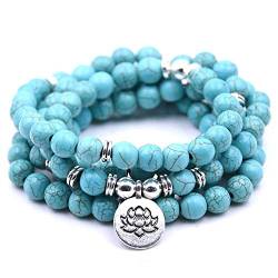 108 Naturperlen Mala Yoga Armband mit Lotus Charm (Grünes Türkis (Green Turquoise)) von Self-Discovery