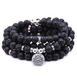 108 Naturperlen Mala Yoga Armband mit Lotus Charm (Lava) von Self-Discovery