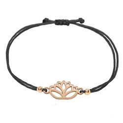 Selfmade Jewelry Armband Damen Roségold Lotus Handgemachtes Makramee Armkettchen mit Lotusblüte Inkl. Geschenk-Verpackung (Rosegold - Schwarz) von Selfmade Jewelry