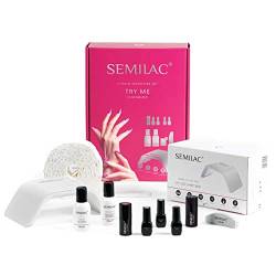 Semilac Try Me Hybrid-Maniküre-Set 3 bunte Nagellacke UV LED Lampe 36 W Unterlack und Überlack Nagel-Rückstandsreiniger Zubehör zur Nagelpräparation und Lackentfernung von Semilac