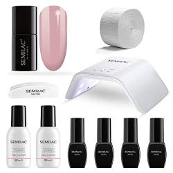 Semilac Try Me Professionelles Gel-Nagel-Starter-Set für Anfänger, 3 Gel-Nagellack, UV-Nagellampe, Deck- und Unterlack, Maniküre-Werkzeuge und mehr, Nude Beige von Semilac