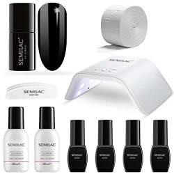 Semilac Try Me Professionelles Gel-Nagel-Starter-Set für Anfänger, 3 Gel-Nagellack, UV-Nagellampe, Deck- und Unterlack, Maniküre-Werkzeuge und mehr, Schwarz von Semilac