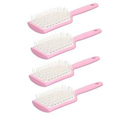 4 Stück Gebogene, Belüftete Haarbürste, Entwirrende Paddelbürste für Schnelleres Föhnen, Kopfhautmassage, Fördert das Haarwachstum (rosa Griff) von Semme