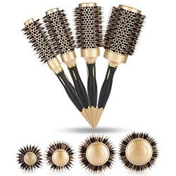 4 in 1 Runde Bürsten für Föhnen professionelle Anion Antistatische Große Haarbürsten Salon Styling Kamm Gold & Schwarz (4 x Haarbürste) von Semme