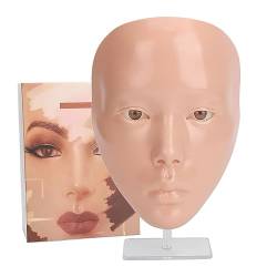 5D-Make-up-Übungs-Gesichtsbrett, Wiederverwendbare Vollgesichts-Silikon-Make-up-Schaufensterpuppe mit Ständer für Make-up-Künstler-Brett-Make-up-Übungen (Rosa Haut) von Semme