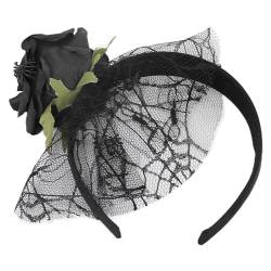 Blumengaze Stirnband,Mädchen Haarband Gaze Mädchen Exquisite Haarband Halloween Künstliche Schwarze Rose Gaze Stirnband von Semme
