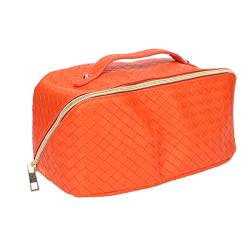 Kosmetiktasche mit Großem Fassungsvermögen, Multifunktions-Reise-Make-up-Tasche aus PU-Leder für Frauen, Tragbare Aufbewahrungstasche für Toilettenartikel und Kosmetika (Orange) von Semme